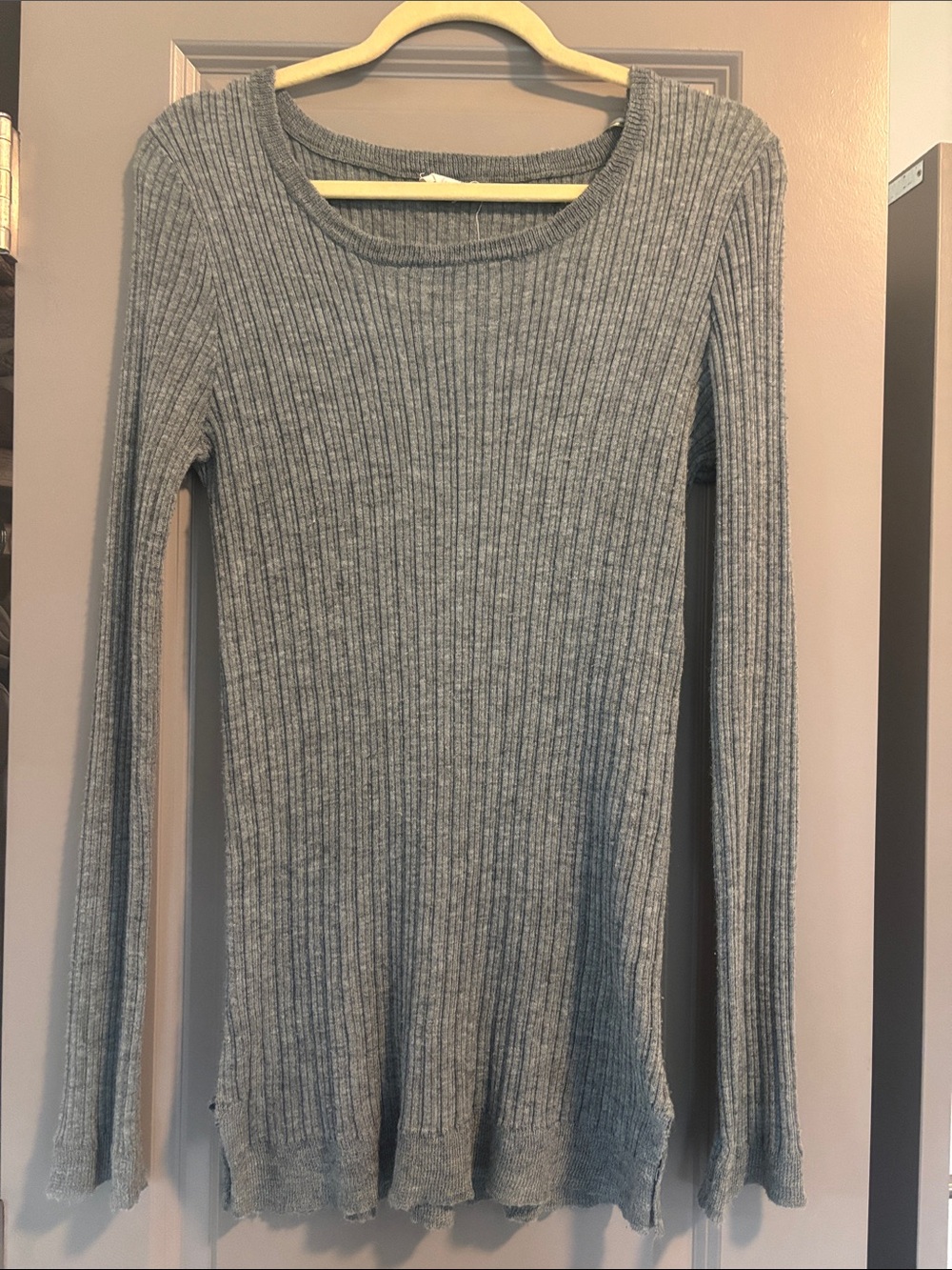 Freshman Tunic Ribbed Scoop Neck Sweater - Gray